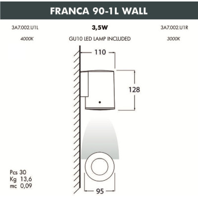 Архитектурная подсветка Franca 90 3A7.002.000.AXU1L